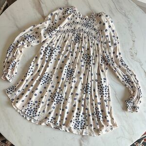 Free People Ivory and Blue Patterned Blouse